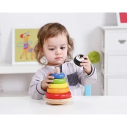JUEGO INFANTIL IMAGINOVO MADERA FORMA DE PINGUINO TORRE DE FORMAS APILABLES +12 MESES 7 PIEZAS 18X12X12CM