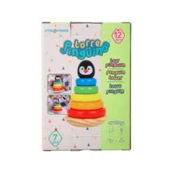 JUEGO INFANTIL IMAGINOVO MADERA FORMA DE PINGUINO TORRE DE FORMAS APILABLES +12 MESES 7 PIEZAS 18X12X12CM