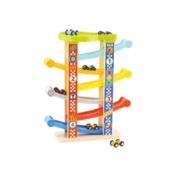 JUEGO INFANTIL IMAGINOVO MADERA TORRE DE DESLIZAMIENTO CON 7 NIVELES INCLUYE 6 COCHES +18 MESES 38X32X14CM