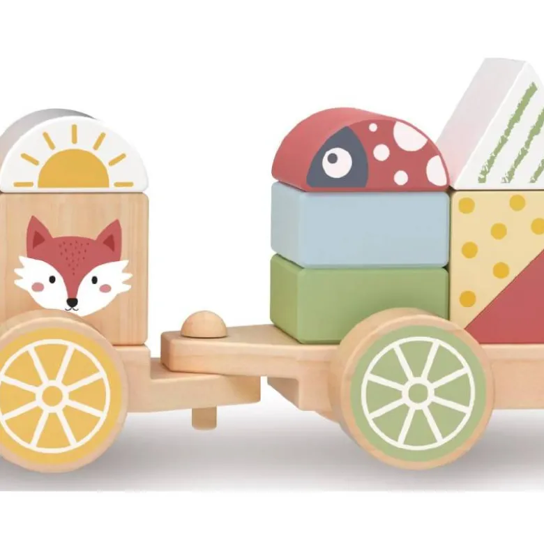 JUEGO INFANTIL IMAGINOVO MADERA TREN FIGURAS APILABLES CON RUEDAS +18 MESES 38X9,5X7,5CM