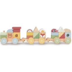 JUEGO INFANTIL IMAGINOVO MADERA TREN FIGURAS APILABLES CON RUEDAS +18 MESES 38X9,5X7,5CM