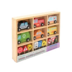 JUEGO INFANTIL IMAGINOVO MADERA VEHICULOS Y SEÑALES DE TRAFICO +3 AÑOS 16 PIEZAS 30X22X4CM