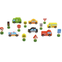 JUEGO INFANTIL IMAGINOVO MADERA VEHICULOS Y SEÑALES DE TRAFICO +3 AÑOS 16 PIEZAS 30X22X4CM