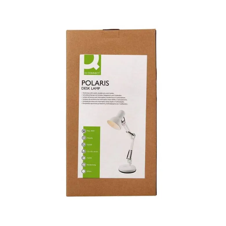 LAMPARA DE ESCRITORIO Q-CONNECT POLARIS METALICA CONINTERRUPTOR BRAZO DOBLE 3 ARTICULACIONES COLOR BLANCO