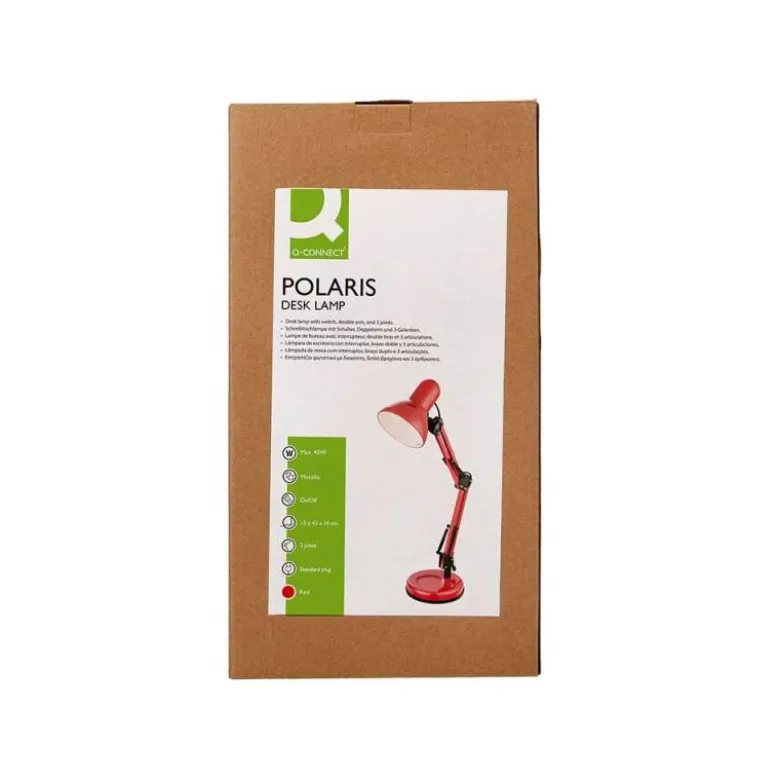 LAMPARA DE ESCRITORIO Q-CONNECT POLARIS METALICA CONINTERRUPTOR BRAZO DOBLE 3 ARTICULACIONES COLOR ROJO