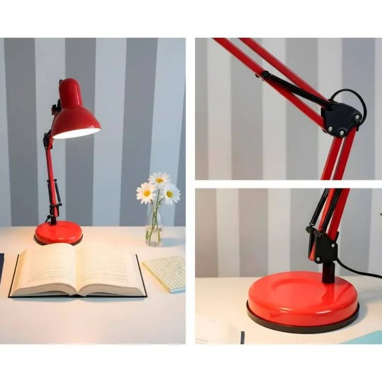 LAMPARA DE ESCRITORIO Q-CONNECT POLARIS METALICA CONINTERRUPTOR BRAZO DOBLE 3 ARTICULACIONES COLOR ROJO