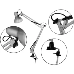 LAMPARA DE ESCRITORIO Q-CONNECT ANTARES METALICA CONPINZA INTERRUPTOR BRAZO DOBLE 3 ARTICULACIONES COLOR PLATA