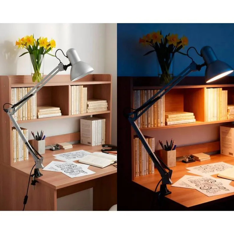 LAMPARA DE ESCRITORIO Q-CONNECT ANTARES METALICA CONPINZA INTERRUPTOR BRAZO DOBLE 3 ARTICULACIONES COLOR PLATA
