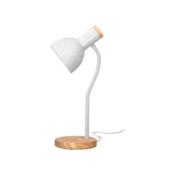 LAMPARA DE ESCRITORIO Q-CONNECT ORION METALICA CON DETALLES DE MADERA BRAZO FLEXIBLE COLOR BLANCO