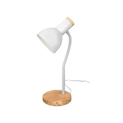 LAMPARA DE ESCRITORIO Q-CONNECT ORION METALICA CON DETALLES DE MADERA BRAZO FLEXIBLE COLOR BLANCO