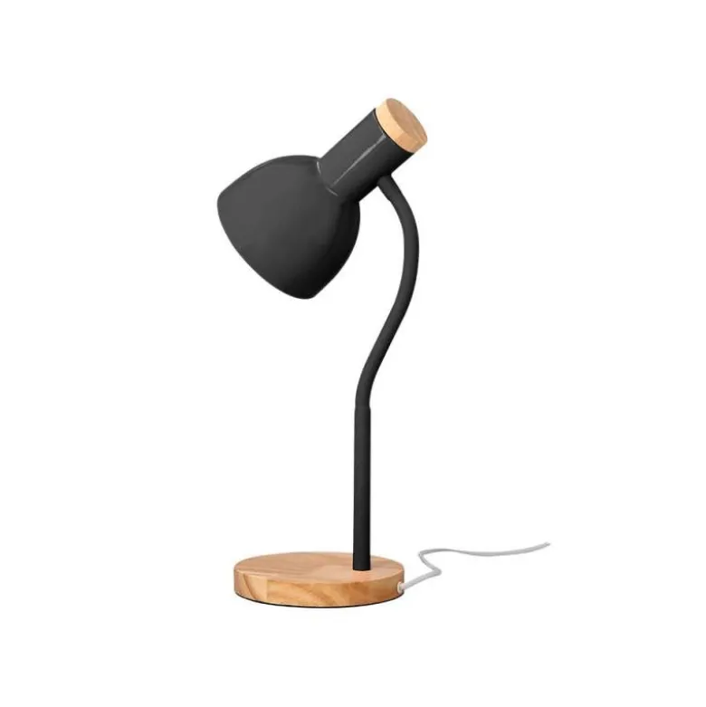 LAMPARA DE ESCRITORIO Q-CONNECT ORION METALICA CON DETALLES DE MADERA BRAZO FLEXIBLE COLOR NEGRO
