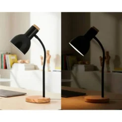 LAMPARA DE ESCRITORIO Q-CONNECT ORION METALICA CON DETALLES DE MADERA BRAZO FLEXIBLE COLOR NEGRO