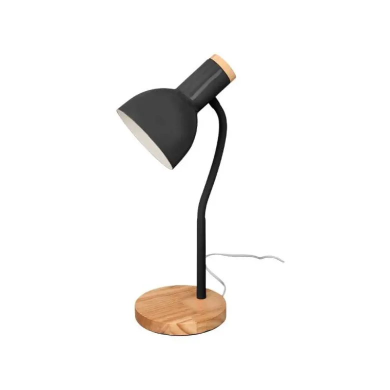 LAMPARA DE ESCRITORIO Q-CONNECT ORION METALICA CON DETALLES DE MADERA BRAZO FLEXIBLE COLOR NEGRO
