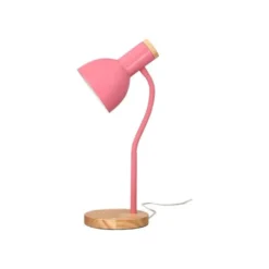 LAMPARA DE ESCRITORIO Q-CONNECT ORION METALICA CON DETALLES DE MADERA BRAZO FLEXIBLE COLOR ROSA