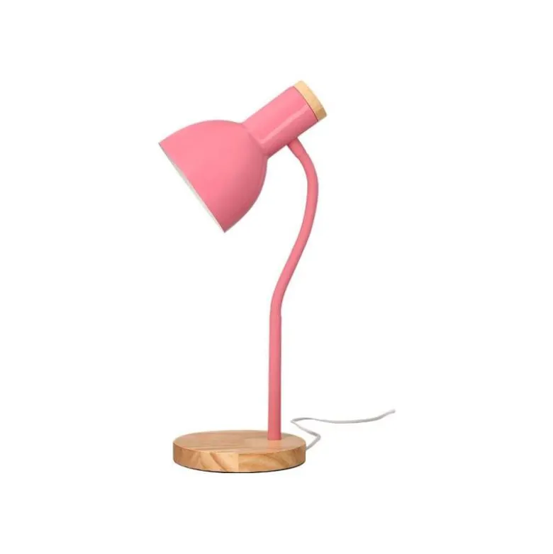 LAMPARA DE ESCRITORIO Q-CONNECT ORION METALICA CON DETALLES DE MADERA BRAZO FLEXIBLE COLOR ROSA