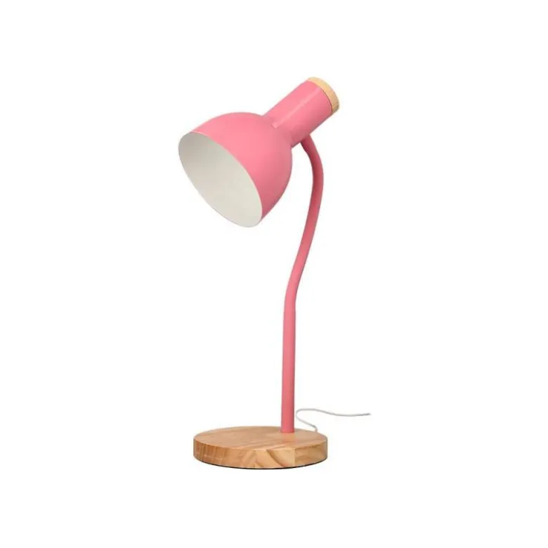 LAMPARA DE ESCRITORIO Q-CONNECT ORION METALICA CON DETALLES DE MADERA BRAZO FLEXIBLE COLOR ROSA