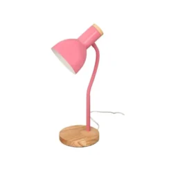 LAMPARA DE ESCRITORIO Q-CONNECT ORION METALICA CON DETALLES DE MADERA BRAZO FLEXIBLE COLOR ROSA