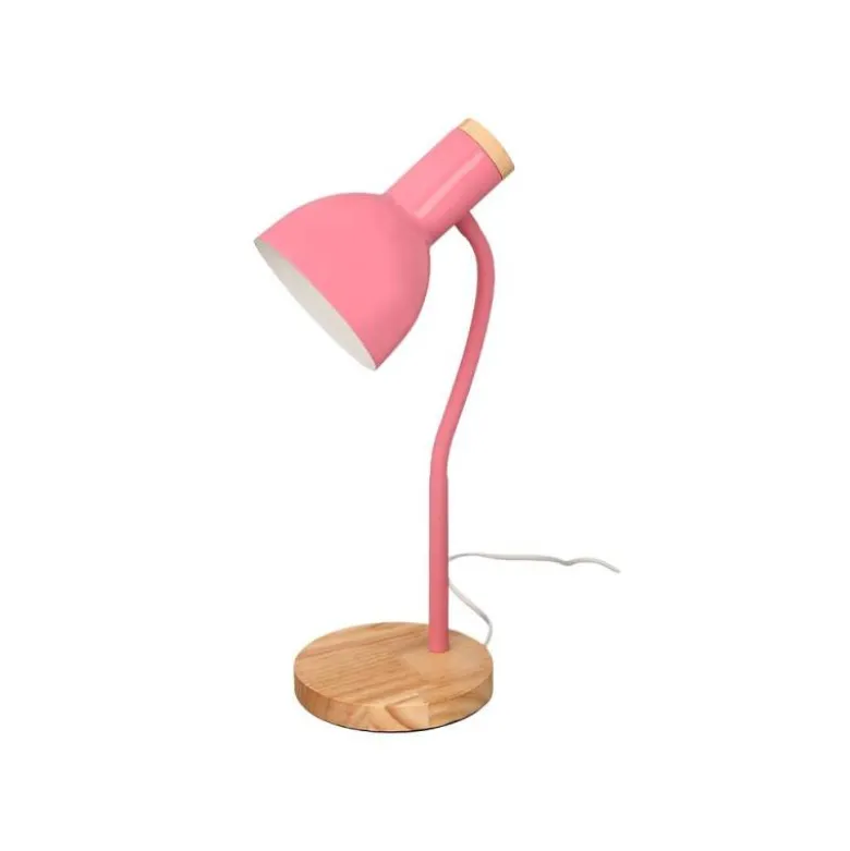 LAMPARA DE ESCRITORIO Q-CONNECT ORION METALICA CON DETALLES DE MADERA BRAZO FLEXIBLE COLOR ROSA