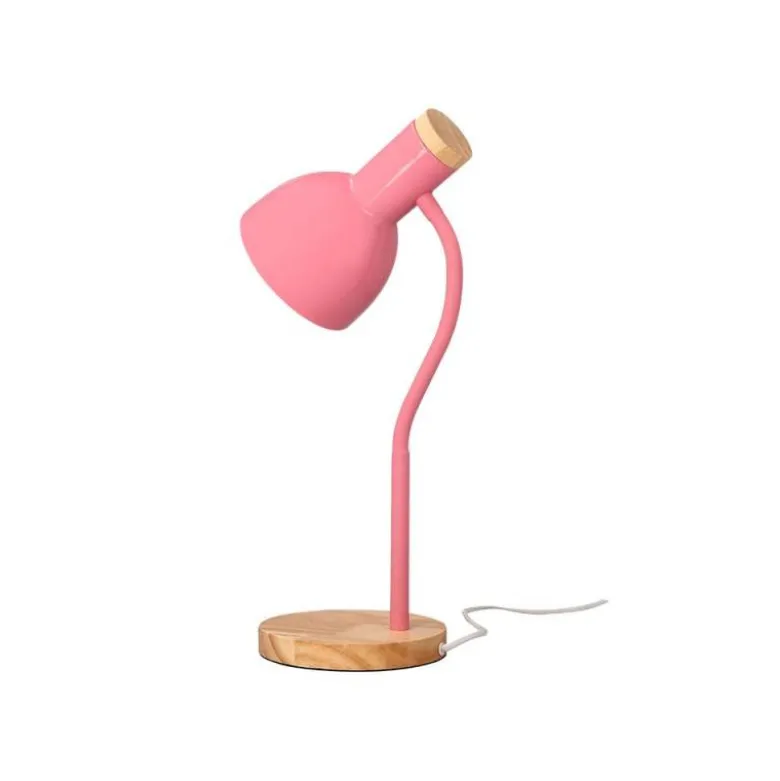 LAMPARA DE ESCRITORIO Q-CONNECT ORION METALICA CON DETALLES DE MADERA BRAZO FLEXIBLE COLOR ROSA