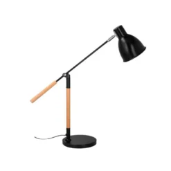 LAMPARA DE ESCRITORIO Q-CONNECT DENEB METALICA CON DETALLES DE MADERA INTERRUPTOR2 ARTICULACIONES COLOR NEGRO