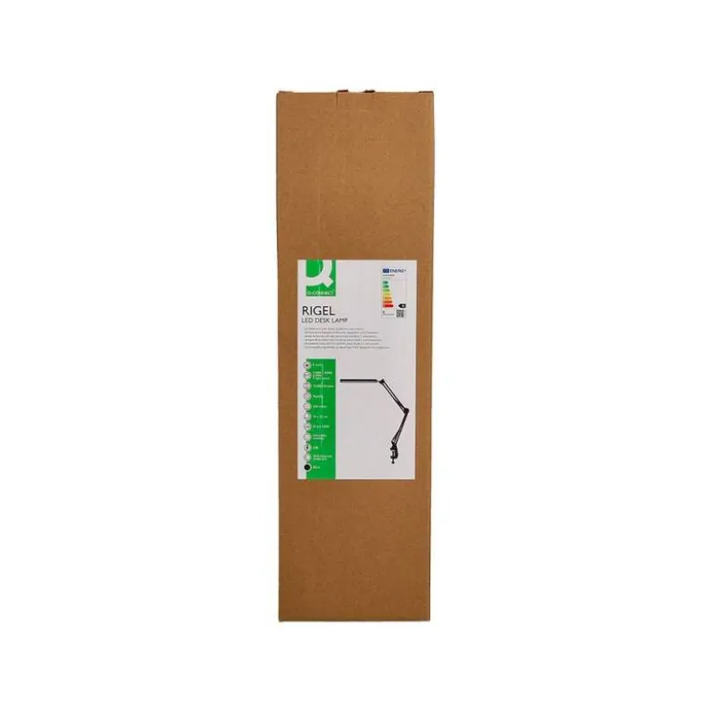 LAMPARA DE ESCRITORIO Q-CONNECT RIGEL LED 8W 320 LM ALUMINIO CON PINZA BRAZO DOBLE3 ARTICULACIONES COLOR NEGRO