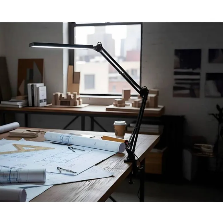 LAMPARA DE ESCRITORIO Q-CONNECT RIGEL LED 8W 320 LM ALUMINIO CON PINZA BRAZO DOBLE3 ARTICULACIONES COLOR NEGRO