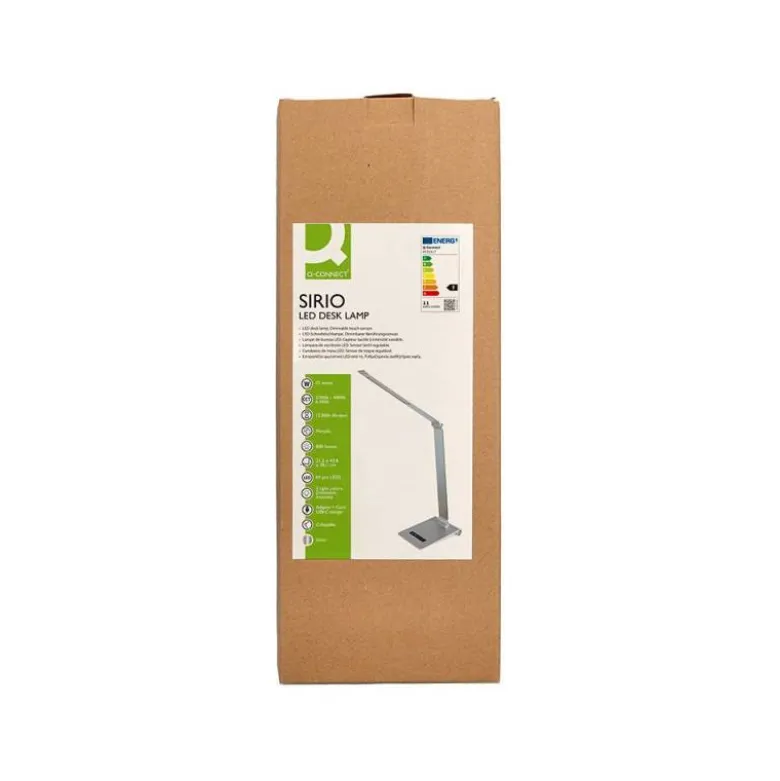 LAMPARA DE ESCRITORIO Q-CONNECT SIRIO LED 13W 800 LMTACTIL 3 NIVELES DE COLOR BRILLO REGULABLE COLOR PLATA