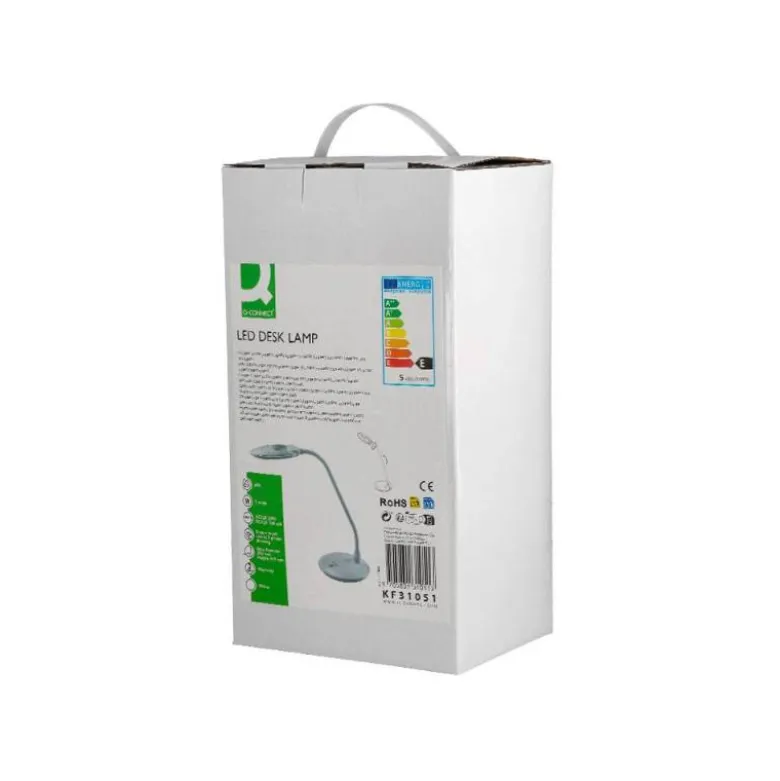 LAMPARA DE OFICINA Q-CONNECT SOBREMESA PROFESIONAL ABS 18 LEDS 5W INTERRUPTOR SENSOR 3 NIVELES CON LUPA COLOR BLANCO