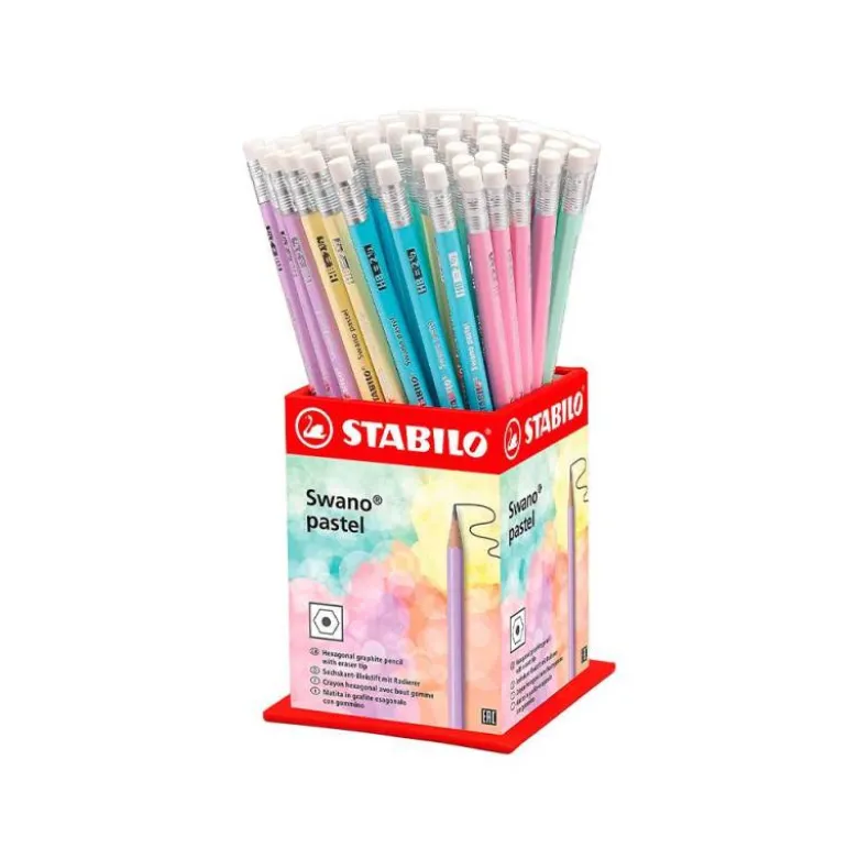 LAPICES DE GRAFITO CON GOMA STABILO SWANO MINA 2,2 MM DUREZA HB EXPOSITOR DE 72 UNIDADES COLORES PASTELES