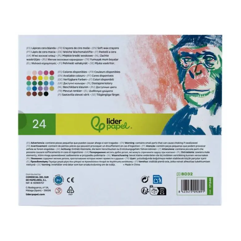LAPICES CERA BLANDA LIDERPAPEL REDONDA CAJA DE 24 UNIDADES COLORES SURTIDOS