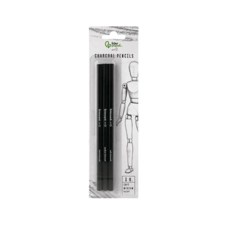 LAPICES DE CARBONCILLO PARA ESBOZOS LIDERPAPEL CAJA DE 3 UNIDADES CON DIFERENTES DUREZAS CERTIFICADO FSC