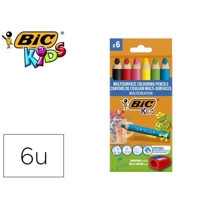 LAPICES DE COLORES BIC MULTISUPERFICIES TRIANGULARES MINA BORRABLE CAJA DE 6 UNIDADES COLORES SURTIDOS