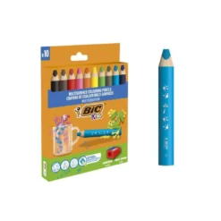 LAPICES DE COLORES BIC MULTISUPERFICIES TRIANGULARES MINA BORRABLE CAJA DE 10 UNIDADES COLORES SURTIDOS