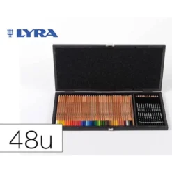 LAPICES DE COLORES LYRA REMBRANDT POLYCOLOR 36 COLORES SURTIDOS + 12 LAPICES DE GRAFITO EN MALETIN DE MADERA