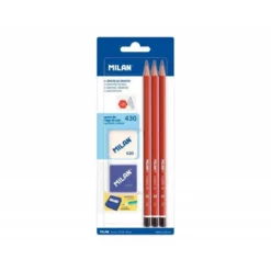 LAPICES DE GRAFITO MILAN HEXAGONAL HB + GOMA 430 + AFILALAPIZ BLISTER DE 3 UNIDADES