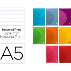 LIBRETA LIDERPAPEL 360 TAPA DE PLASTICO A5 48 HOJAS 90G/M2 HORIZONTAL CON DOBLE MARGEN COLORES SURTIDOS