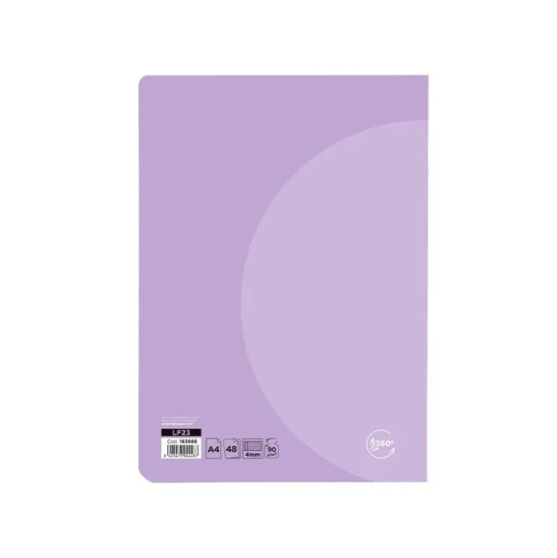 LIBRETA LIDERPAPEL 360 TAPA DE PLASTICO A4 48 HOJAS 90G/M2 CUADRO 4 MM CON MARGEN COLORES PASTEL SURTIDOS