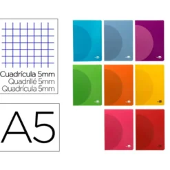 LIBRETA LIDERPAPEL 360 TAPA DE PLASTICO A5 48 HOJAS 90G/M2 5MM CON DOBLE MARGEN COLORES SURTIDOS