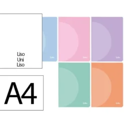 LIBRETA LIDERPAPEL 360 TAPA DE PLASTICO A4 48 HOJAS 90G/M2 LISO SIN MARGEN COLORES PASTEL SURTIDOS
