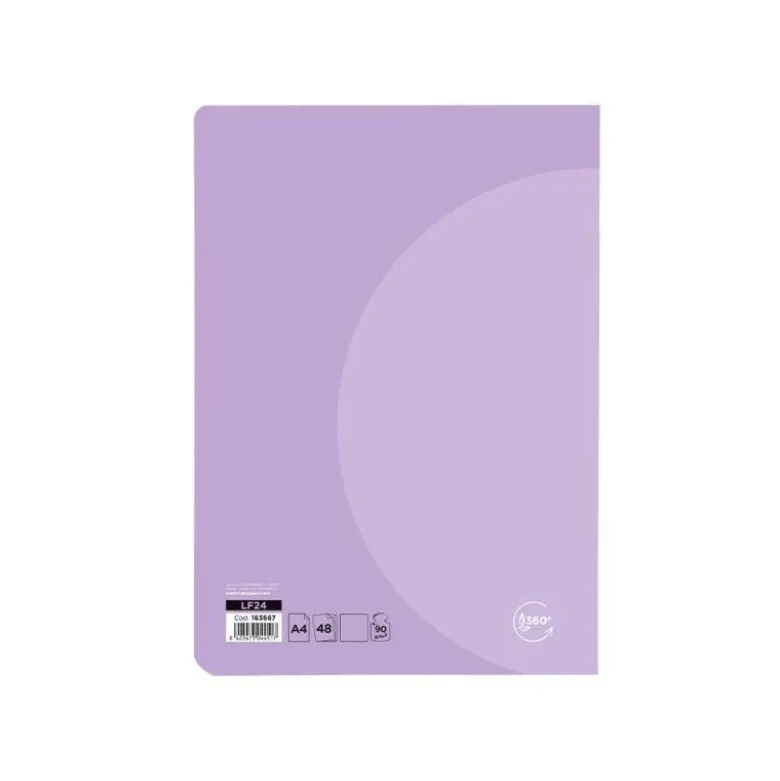 LIBRETA LIDERPAPEL 360 TAPA DE PLASTICO A4 48 HOJAS 90G/M2 LISO SIN MARGEN COLORES PASTEL SURTIDOS