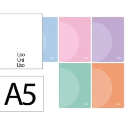 LIBRETA LIDERPAPEL 360 TAPA DE PLASTICO A5 48 HOJAS 90G/M2 LISO SIN MARGEN COLORES PASTEL SURTIDOS