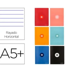LIBRETA LIDERPAPEL ANTARTIK A5+ PLUS COSIDA 48 HOJAS 90G/M2 RAYADO HORIZONTAL CON MARGEN 6 COLORES SURTIDOS