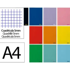 LIBRETA LIDERPAPEL SMART A4 48 HOJAS 75G/M2 CUADRO 5MM CON MARGEN COLORES SURTIDOS