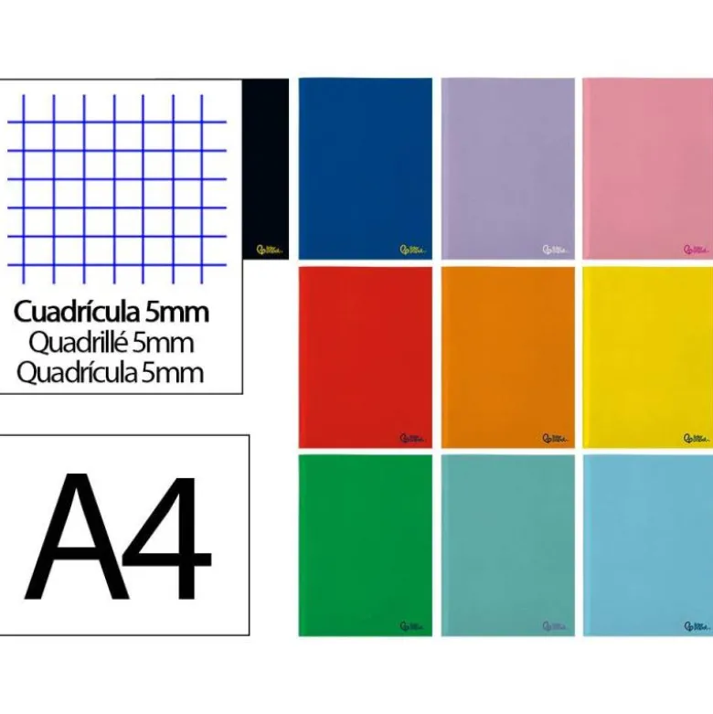LIBRETA LIDERPAPEL SMART A4 48 HOJAS 75G/M2 CUADRO 5MM CON MARGEN COLORES SURTIDOS