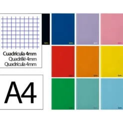 LIBRETA LIDERPAPEL SMART A4 32 HOJAS 75G/M2 CUADRO 4MM CON MARGEN COLORES SURTIDOS