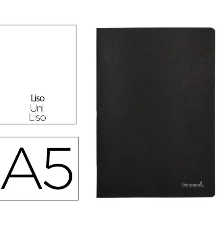 LIBRETA LIDERPAPEL TAPA NEGRA A5 80 HOJAS 60G/M2 LISO CON DOBLE MARGEN
