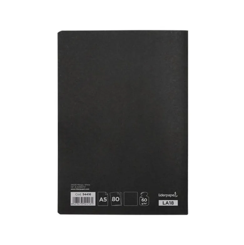 LIBRETA LIDERPAPEL TAPA NEGRA A5 80 HOJAS 60G/M2 LISO CON DOBLE MARGEN