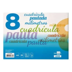 Libreta marca liderpapel pautaguia tapa cartoncillo 32 hojas din a5 cuadriculado pautado 8mm apaisada 70 gr con margen