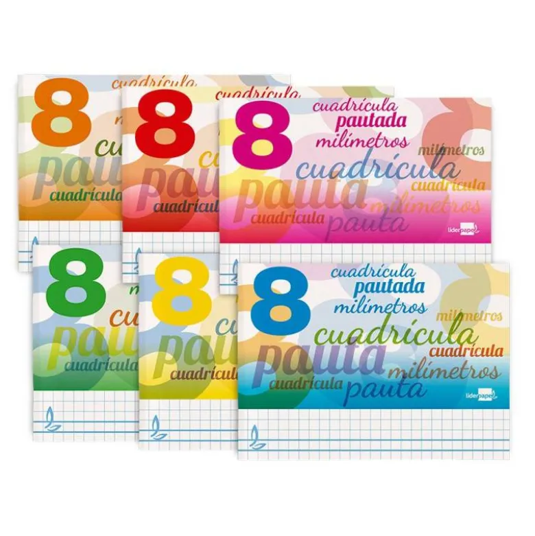 Libreta marca liderpapel pautaguia tapa cartoncillo 32 hojas din a5 cuadriculado pautado 8mm apaisada 70 gr con margen