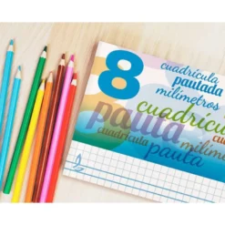 Libreta marca liderpapel pautaguia tapa cartoncillo 32 hojas din a5 cuadriculado pautado 8mm apaisada 70 gr con margen